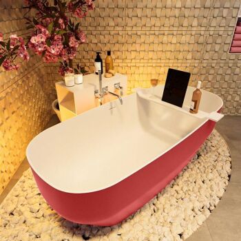 badewanne mineralwerkstoff serie stone 170 cm außen rot innen weiß matt 205 liter