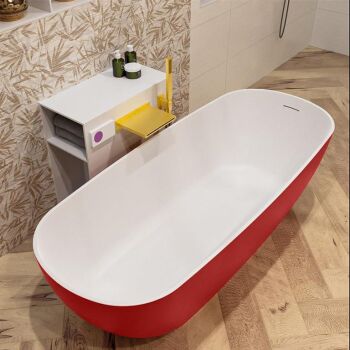 badewanne mineralwerkstoff serie rock 170 cm außen rot innen weiß matt 190 liter