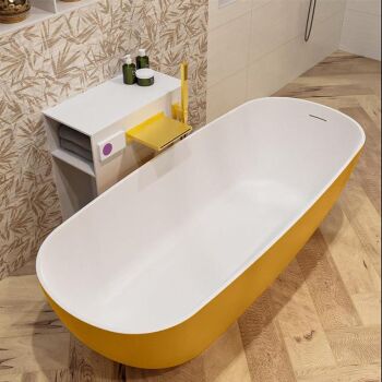 badewanne mineralwerkstoff serie rock 170 cm außen gelb innen weiß matt 190 liter