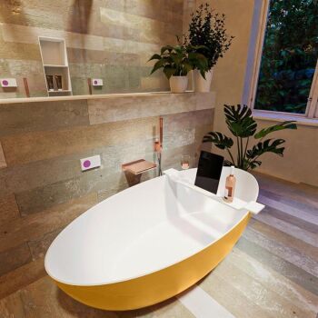 badewanne mineralwerkstoff serie float 170 cm außen gelb innen weiß matt 190 liter