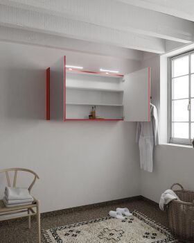 CUBB spiegelschrank 120x70x16cm farbe rot mit 2 türen