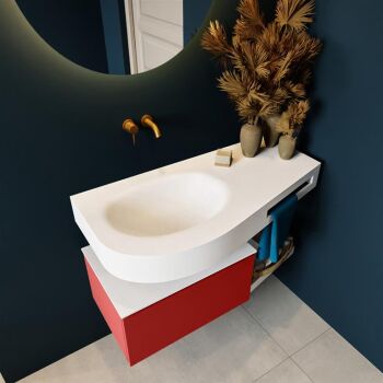 Frei hängende Waschtisch mit handtuchhalter rot 100 cm becken Weiß matt RIVA 10081