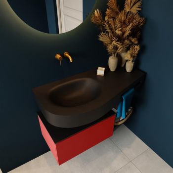 Frei hängende Waschtisch mit handtuchhalter rot 100 cm becken Schwarz matt RIVA 10257