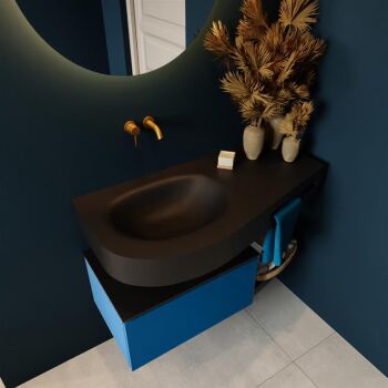 Frei hängende Waschtisch mit handtuchhalter blau 100 cm becken Schwarz matt RIVA 10265