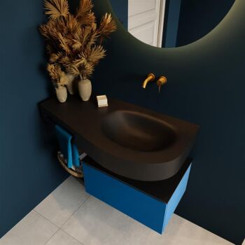 Frei hängende Waschtisch mit handtuchhalter blau 100 cm becken Schwarz matt RIVA 10266