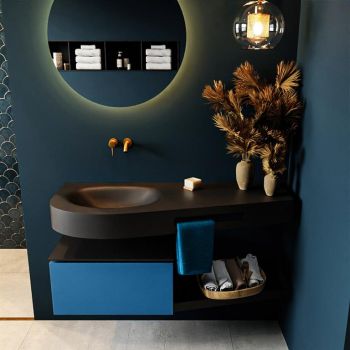 Frei hängende Waschtisch mit handtuchhalter blau 120 cm becken Schwarz matt RIVA 10269