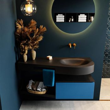 Frei hängende Waschtisch mit handtuchhalter blau 120 cm becken Schwarz matt RIVA 10270