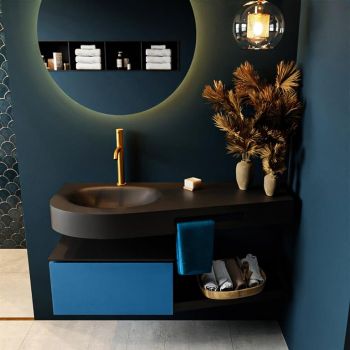 Frei hängende Waschtisch mit handtuchhalter blau 120 cm becken Schwarz matt RIVA 10271