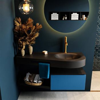 Frei hängende Waschtisch mit handtuchhalter blau 120 cm becken Schwarz matt RIVA 10272