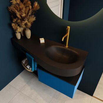 Frei hängende Waschtisch mit handtuchhalter blau 120 cm becken Schwarz matt RIVA 10272