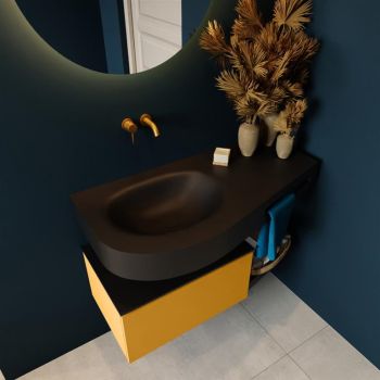 Frei hängende Waschtisch mit handtuchhalter gelb 100 cm becken Schwarz matt RIVA 10273