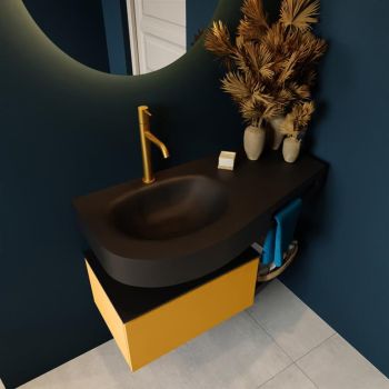 Frei hängende Waschtisch mit handtuchhalter gelb 100 cm becken Schwarz matt RIVA 10275