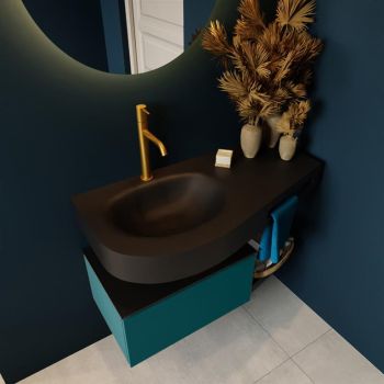 Frei hängende Waschtisch mit handtuchhalter ozeanblau 100 cm becken Schwarz matt RIVA 10283