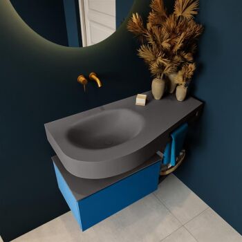 Frei hängende Waschtisch mit handtuchhalter blau 100 cm becken Dunkelgrau matt RIVA 10441