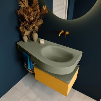 Frei hängende Waschtisch mit handtuchhalter gelb 100 cm becken Army Grün matt RIVA 10802