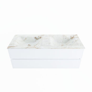 corian waschtisch set vica dlux 130 cm marmor optik doppelbecken Frappe VDX130Tal2LD2Fra