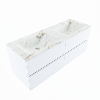 corian waschtisch set vica dlux 130 cm marmor optik doppelbecken Frappe VDX130Tal4LD2Fra