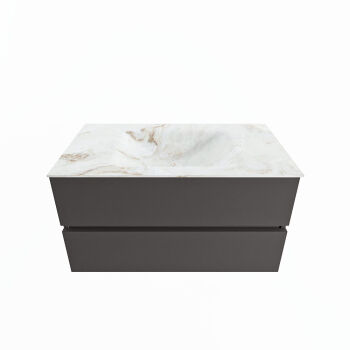 corian waschtisch set vica dlux 90 cm marmor optik becken mittig Frappe VDX90Dar2LM1Fra