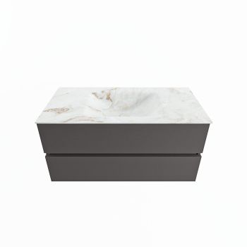 corian waschtisch set vica dlux 100 cm marmor optik becken mittig Frappe VDX100Dar2LM0Fra