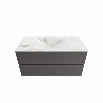 corian waschtisch set vica dlux 100 cm marmor optik becken mittig Frappe VDX100Dar2LM1Fra