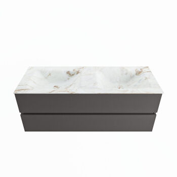 corian waschtisch set vica dlux 130 cm marmor optik doppelbecken Frappe VDX130Dar2LD0Fra