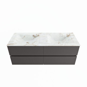 corian waschtisch set vica dlux 130 cm marmor optik doppelbecken Frappe VDX130Dar4LD2Fra