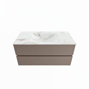 corian waschtisch set vica dlux 100 cm marmor optik becken mittig Frappe VDX100Smo2LM1Fra