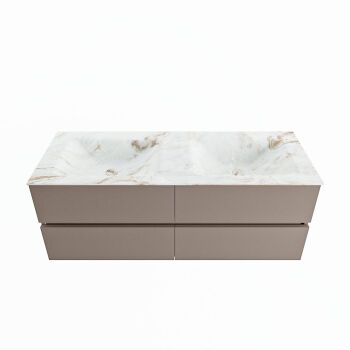 corian waschtisch set vica dlux 130 cm marmor optik doppelbecken Frappe VDX130Smo4LD0Fra