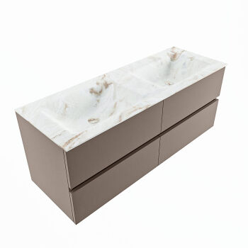corian waschtisch set vica dlux 130 cm marmor optik doppelbecken Frappe VDX130Smo4LD0Fra