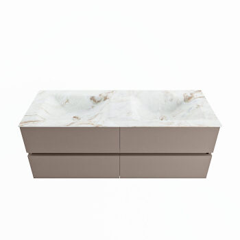 corian waschtisch set vica dlux 130 cm marmor optik doppelbecken Frappe VDX130Smo4LD2Fra