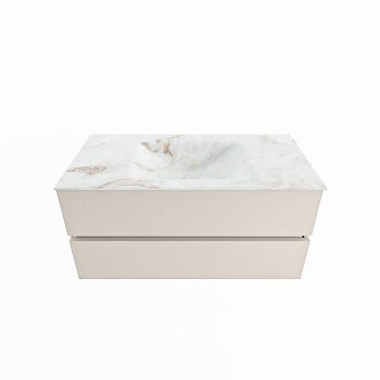 corian waschtisch set vica dlux 100 cm marmor optik becken mittig Frappe VDX100Lin2LM1Fra