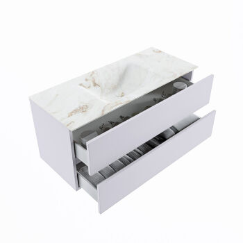 corian waschtisch set vica dlux 110 cm marmor optik becken mittig Frappe VDX110Cal2LM1Fra