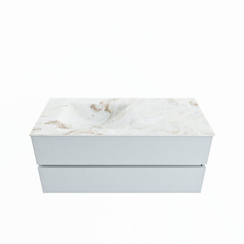 corian waschtisch set vica dlux 110 cm marmor optik becken links Frappe VDX110Cla2LL1Fra