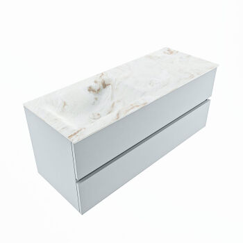 corian waschtisch set vica dlux 120 cm marmor optik becken links Frappe VDX120Cla2LL1Fra