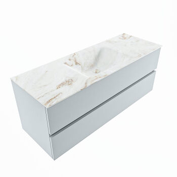 corian waschtisch set vica dlux 130 cm marmor optik becken mittig Frappe VDX130Cla2LM1Fra