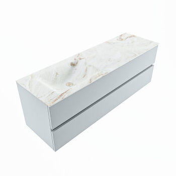 corian waschtisch set vica dlux 150 cm marmor optik becken links Frappe VDX150Cla2LL1Fra