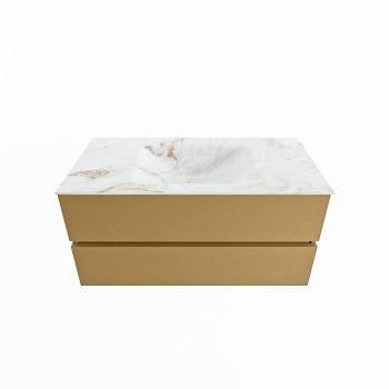 corian waschtisch set vica dlux 100 cm marmor optik becken mittig Frappe VDX100Oro2LM0Fra