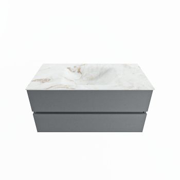 corian waschtisch set vica dlux 100 cm marmor optik becken mittig Frappe VDX100Pla2LM0Fra