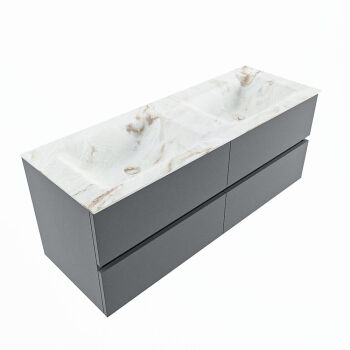 corian waschtisch set vica dlux 130 cm marmor optik doppelbecken Frappe VDX130Pla4LD2Fra