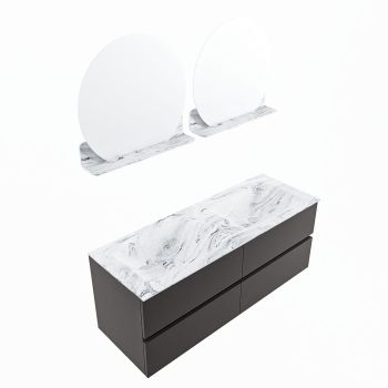 corian waschtisch set vica dlux 130 cm marmor optik doppelbecken Glace VDX130Dar4LD0Gla