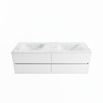 corian waschtisch set vica dlux 150 cm marmor optik doppelbecken Opalo VDX150Tal4LD2Opa