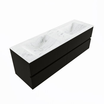 corian waschtisch set vica dlux 150 cm marmor optik doppelbecken Opalo VDX150Urb4LD2Opa