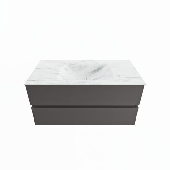corian waschtisch set vica dlux 100 cm marmor optik becken mittig Opalo VDX100Dar2LM0Opa