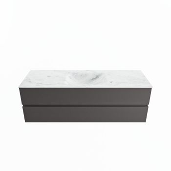 corian waschtisch set vica dlux 150 cm marmor optik becken mittig Opalo VDX150Dar2LM1Opa
