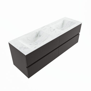 corian waschtisch set vica dlux 150 cm marmor optik doppelbecken Opalo VDX150Dar4LD2Opa