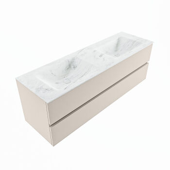 corian waschtisch set vica dlux 150 cm marmor optik doppelbecken Opalo VDX150Lin2LD2Opa