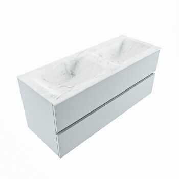 corian waschtisch set vica dlux 120 cm marmor optik doppelbecken Opalo VDX120Cla2LD2Opa