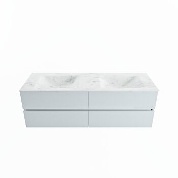 corian waschtisch set vica dlux 150 cm marmor optik doppelbecken Opalo VDX150Cla4LD0Opa